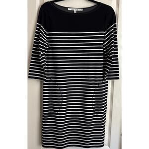 MAX STUDIO 3/4 Sleeve Dress Nautical Coastal Black and White Striped Size Medium